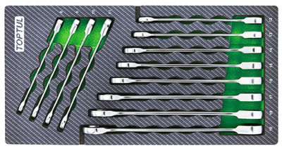 Набор комбинированных трещоточных ключей 8-19 мм, 12 пр. в мягком ложементе (А) TOPTUL