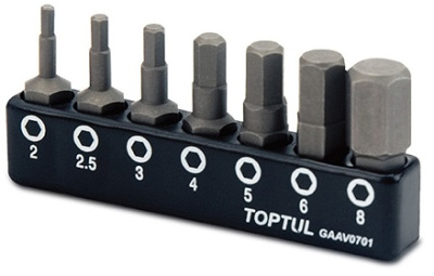 Набор бит 1/4" HEX 2-8 мм 7 предметов TOPTUL GAAV0701 Набор бит 1/4" HEX 2-8 мм 7 предметов TOPTUL GAAV0701