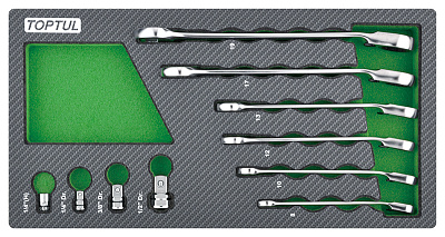 Набор комбинированных трещоточных ключей 8-19 мм, 10 пр. в мягком ложементе TOPTUL  GEA1001